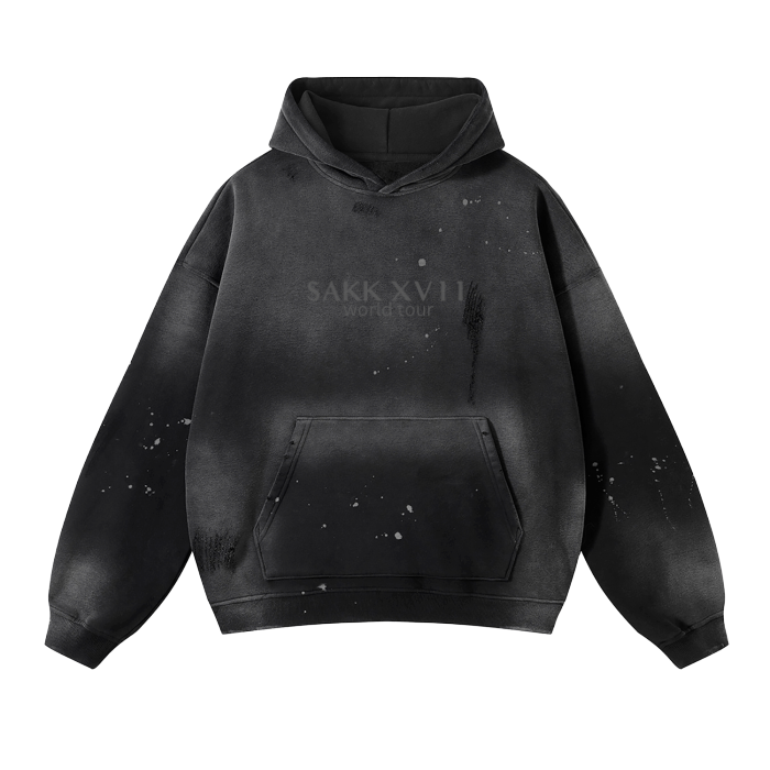 (Black)Streetwear Unisex Washed Frayed  Effect Hoodie sakkstyles.com